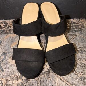 Wild Diva Black Double Strap Heels